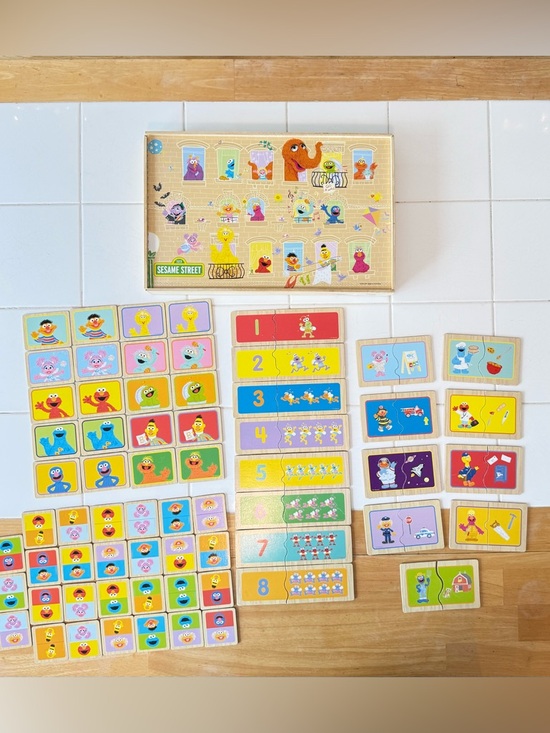 Sesame Street Other - Sesame Street Wooden Game Puzzle Set -2011 Cardinal RARE Match Count Jobs & More